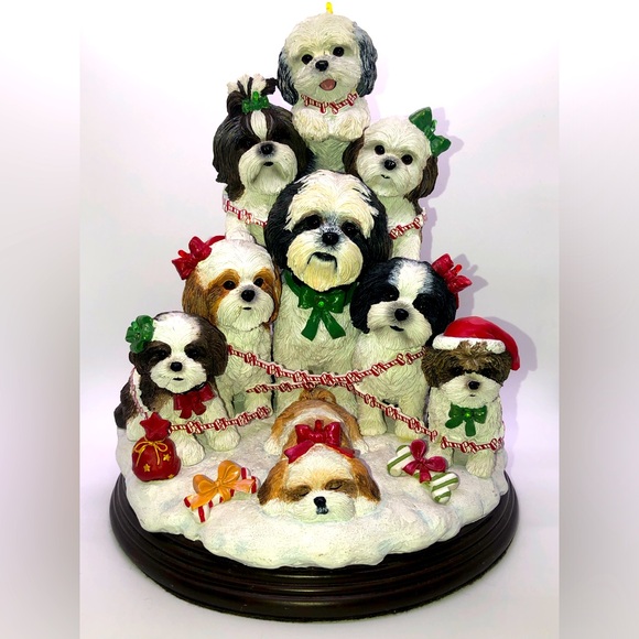 DANBURY MINT Lighted Shih Tzu Family Christmas Tree Very Rare! - Picture 1 of 11